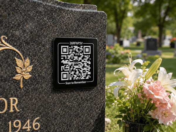 Memorial plaque placed at a gravesite