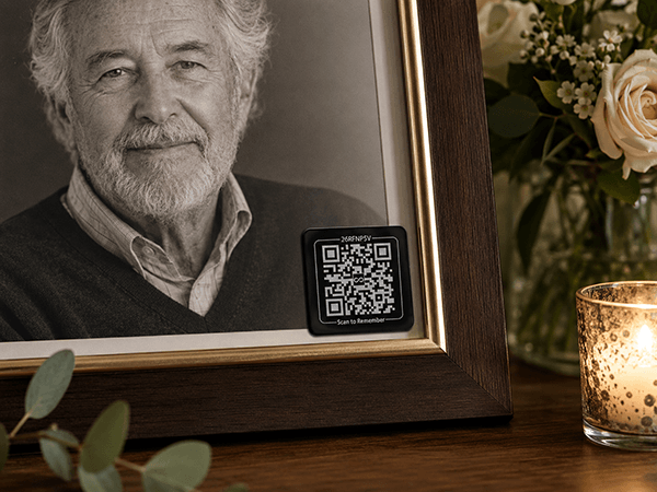 Home memorial plaque beside a framed remembrance photo